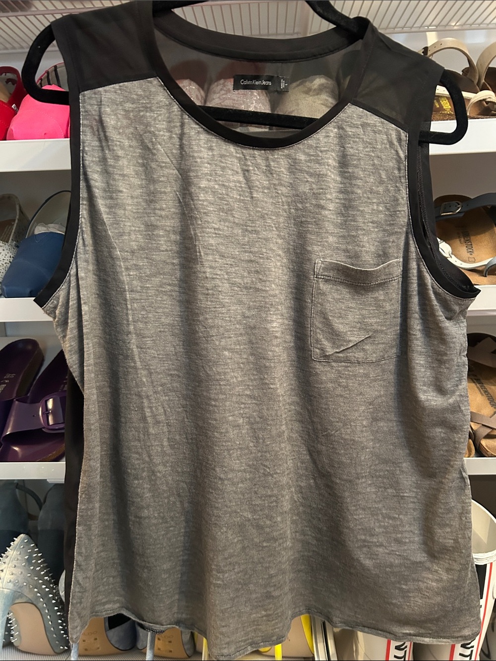 Calvin Klein Jeans Gray & Black Sleeveless Pocket Tank